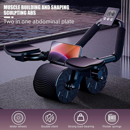 Ab Roller Wheel Workout Abdominal Fitness Wheel for Core Muscles Training with Digital Timer Phone Holder Smart Rebound Dual-Wheel Design Eco-Friendly Build Maquina Abdominal